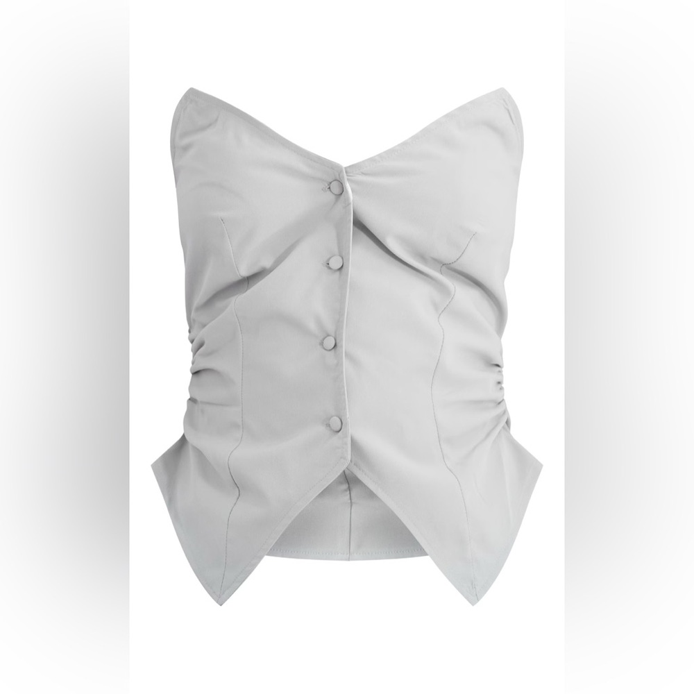 PrettyLittleThing Light Gray Button-Front Strapless Top